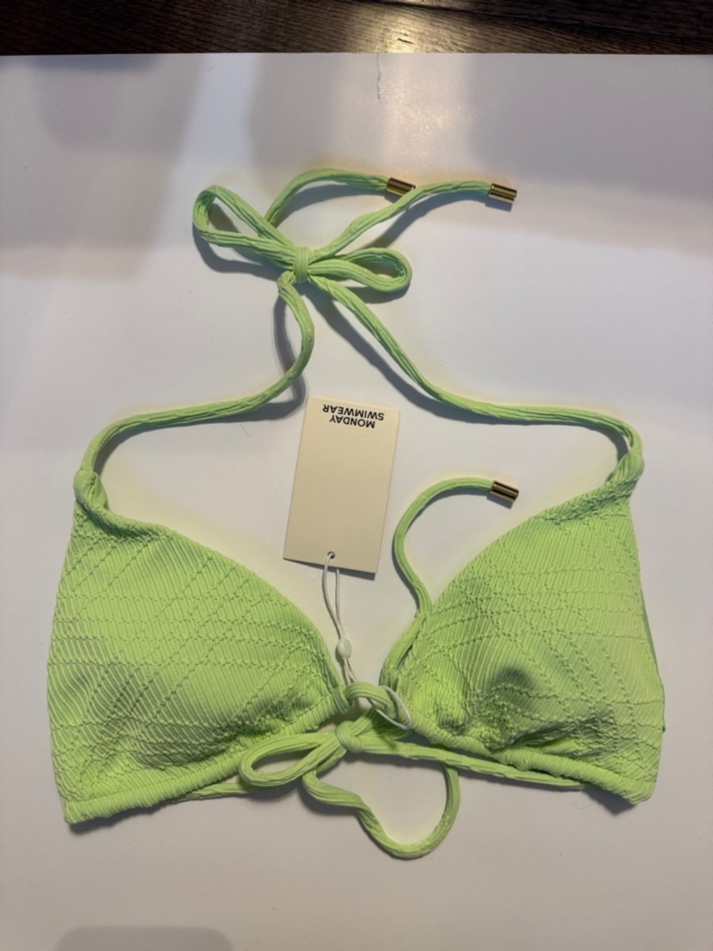 Lime Green Textured String Bikini Set - Picture 3 of 9